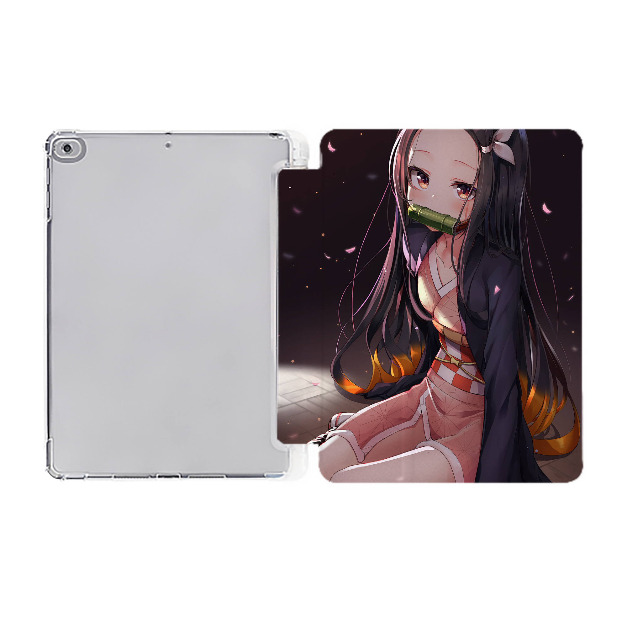 （画像用） 鬼滅の刃（きめつのやいば）竈門 禰󠄀豆子／かまど ねずこ Kamado Nezuko IPad ケース ペン収納付き 三つ折りスタンド PUレザー×シリコン 対応機種9.5/10.5/10.9インチ